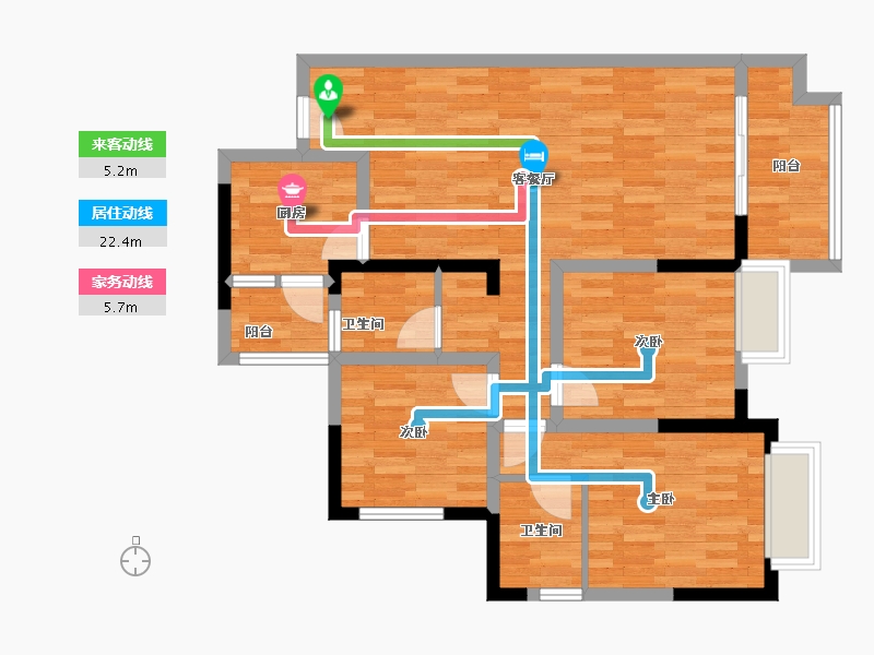 四川省-成都市-天和睿城D2户型107m²-85.40-户型库-动静线