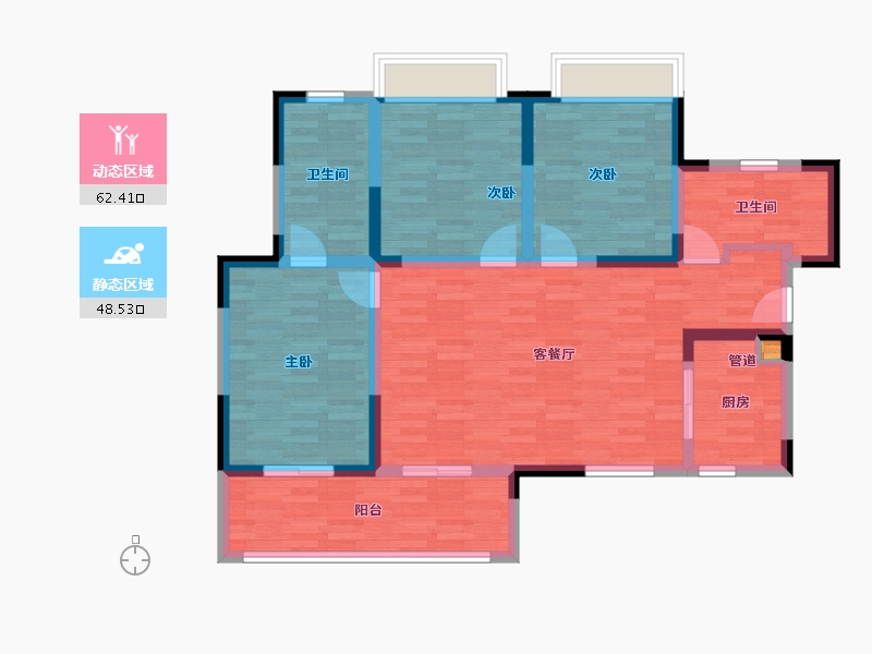 四川省-成都市-天和睿城A1户型124m²-99.39-户型库-动静分区