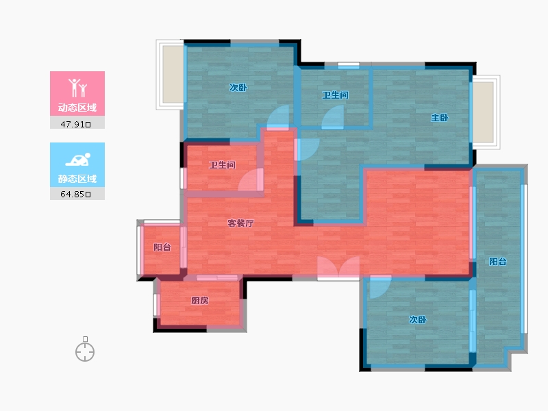 四川省-成都市-天和睿城E2户型124m²-100.02-户型库-动静分区