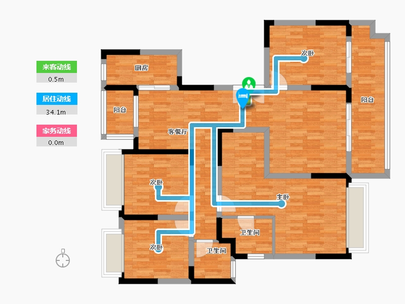 四川省-成都市-天和睿城E1户型141m²-112.80-户型库-动静线