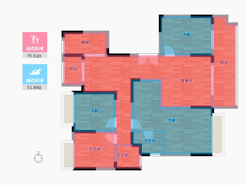 四川省-成都市-天和睿城F1户型141m²-112.80-户型库-动静分区