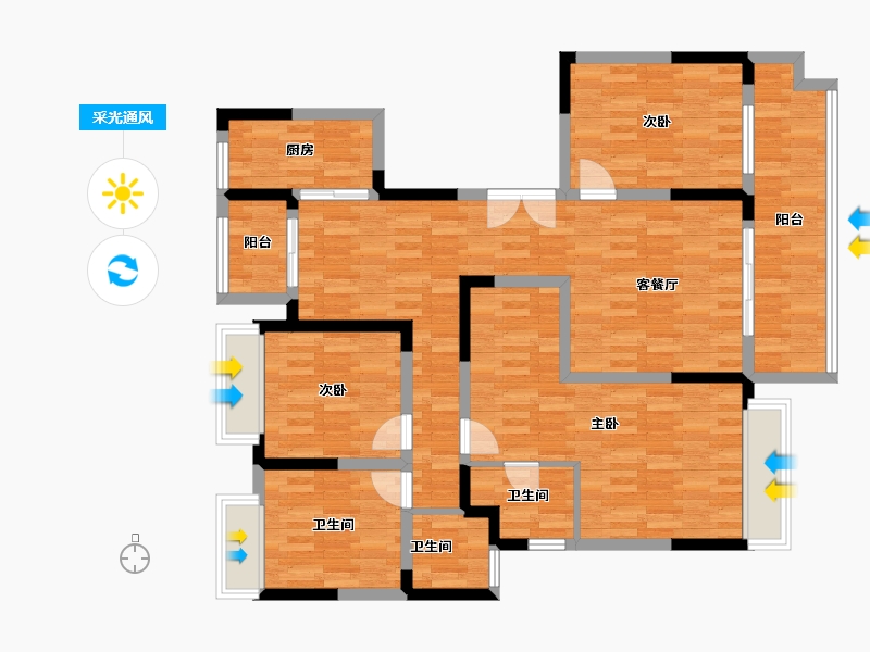 四川省-成都市-天和睿城F1户型141m²-112.80-户型库-采光通风