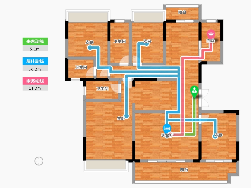 四川省-成都市-天和睿城F2户型180m²-145.42-户型库-动静线