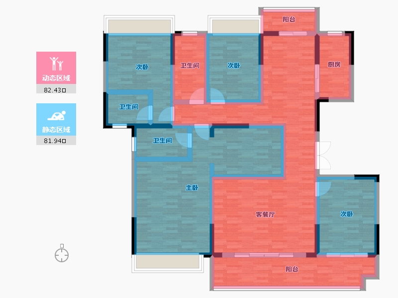 四川省-成都市-天和睿城F2户型180m²-145.42-户型库-动静分区