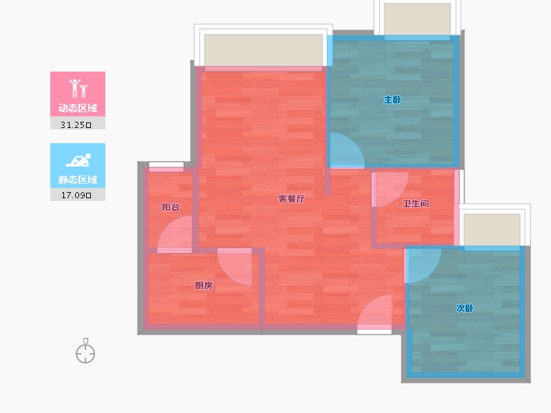 四川省-成都市-天和悦城A3户型58m²-43.13-户型库-动静分区