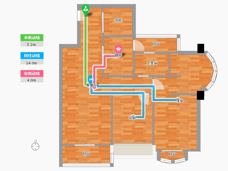 四川省-成都市-嘉合凤凰岛B1户型89m²-87.27-户型库-动静线