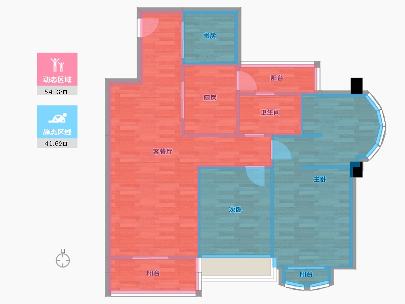 四川省-成都市-嘉合凤凰岛B1户型89m²-87.27-户型库-动静分区