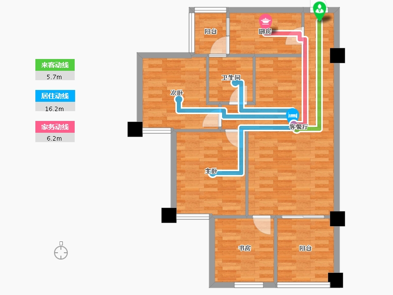 四川省-成都市-蜀青丽晶府A4户型88m²-77.45-户型库-动静线