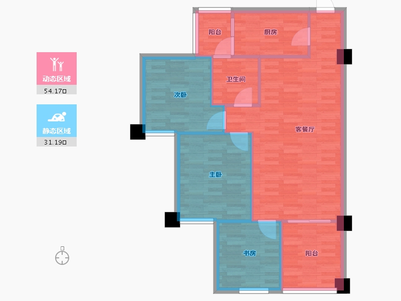 四川省-成都市-蜀青丽晶府A4户型88m²-77.45-户型库-动静分区