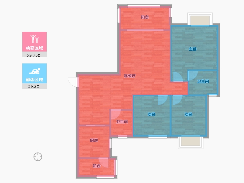 四川省-成都市-蜀青丽晶府A3户型107m²-90.16-户型库-动静分区