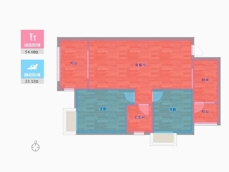 四川省-成都市-蜀青丽晶府B2户型82m²-70.64-户型库-动静分区