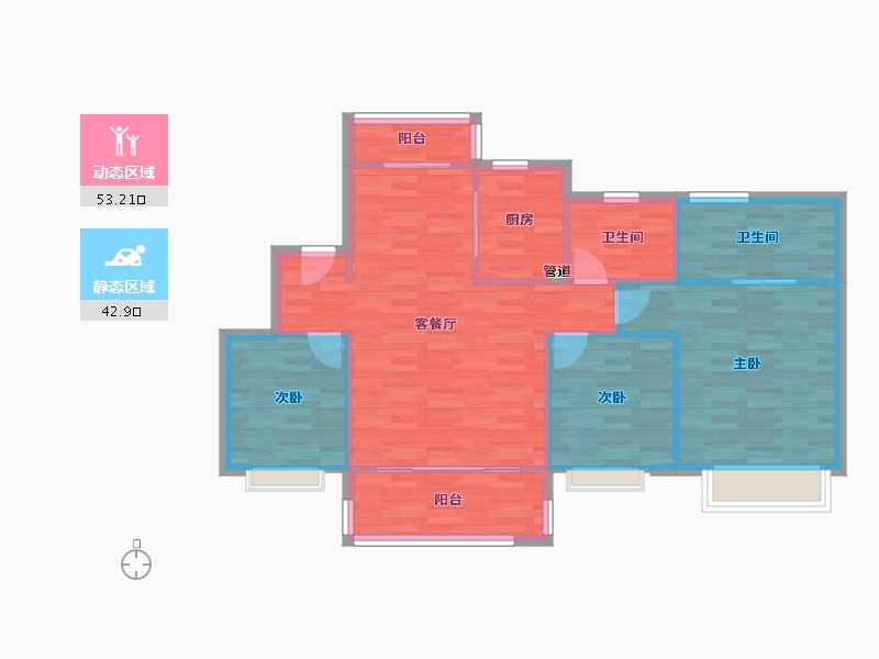 四川省-成都市-成都青白江万达广场C5户型110m²-88.00-户型库-动静分区