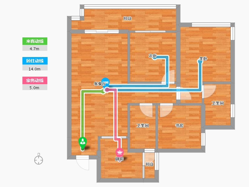 四川省-成都市-金科博翠天宸A1户型97m²-77.60-户型库-动静线