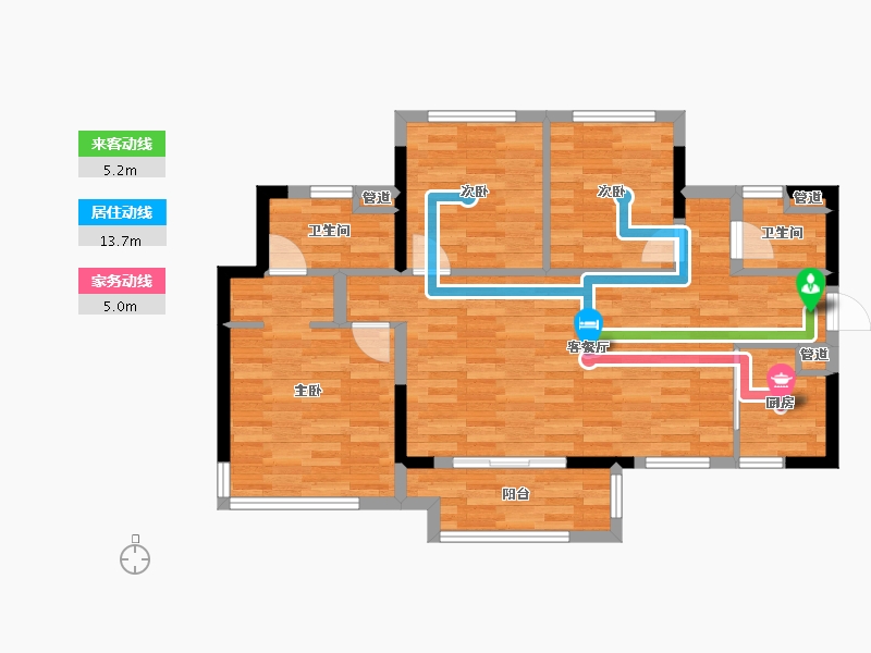 四川省-成都市-金科博翠天宸C2户型100m²-80.01-户型库-动静线