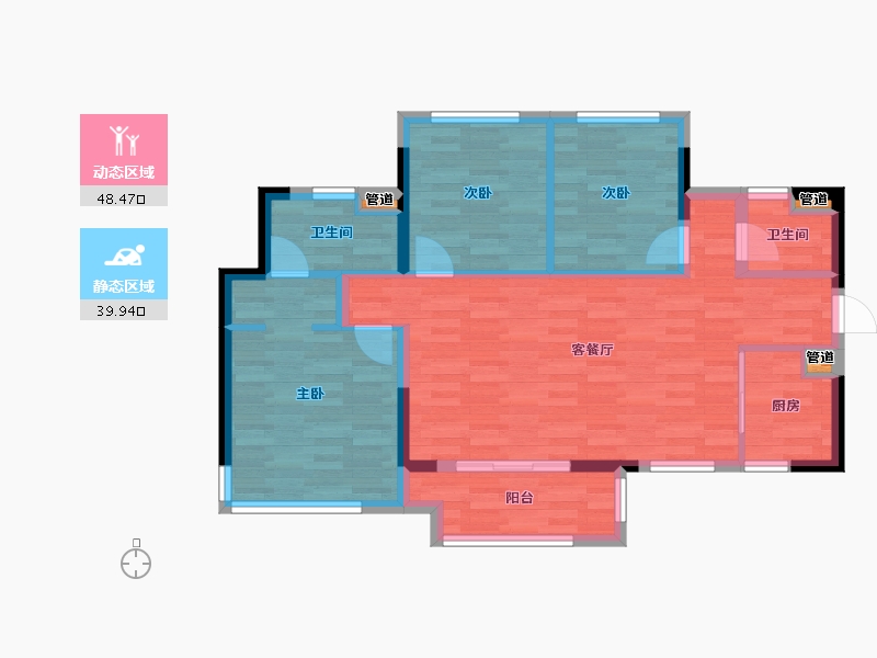 四川省-成都市-金科博翠天宸C2户型100m²-80.01-户型库-动静分区