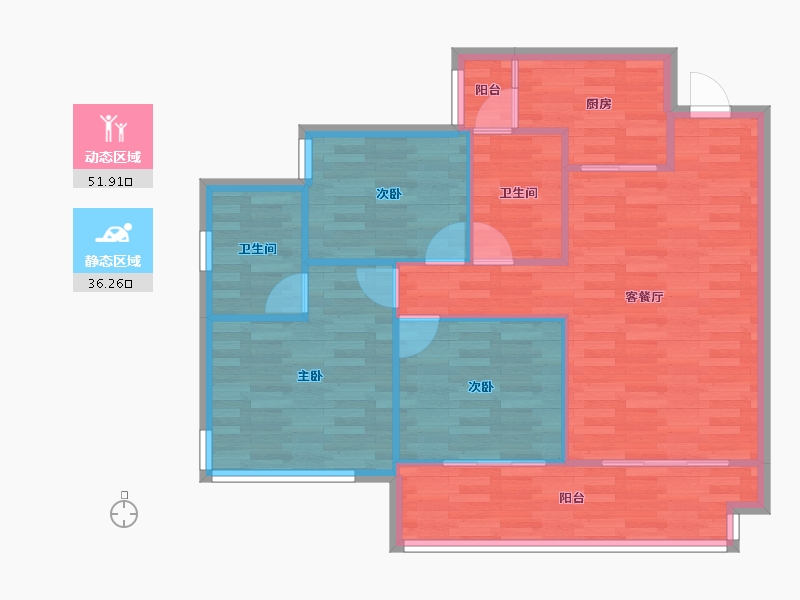 四川省-成都市-金科博翠天宸二期高层D1户型100m²-80.29-户型库-动静分区