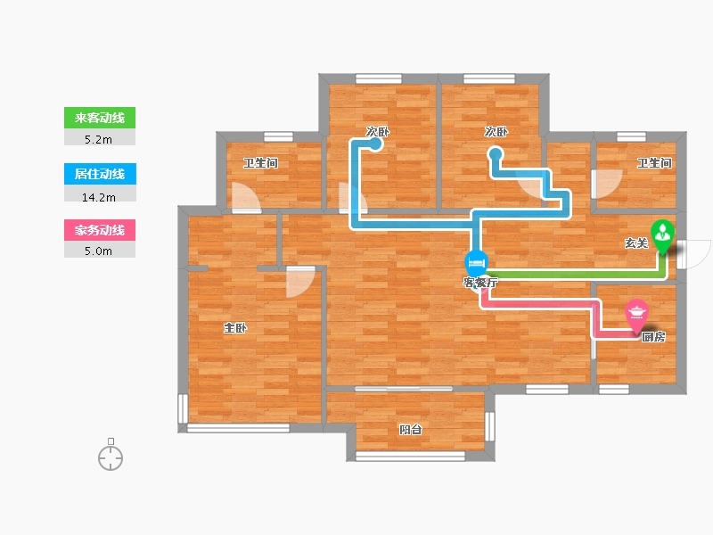 四川省-成都市-金科博翠天宸二期高层D2户型107m²-85.00-户型库-动静线