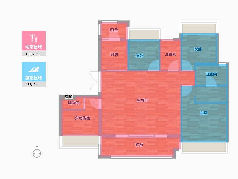 四川省-成都市-金科博翠天宸二期洋房E2户型109m²-87.01-户型库-动静分区