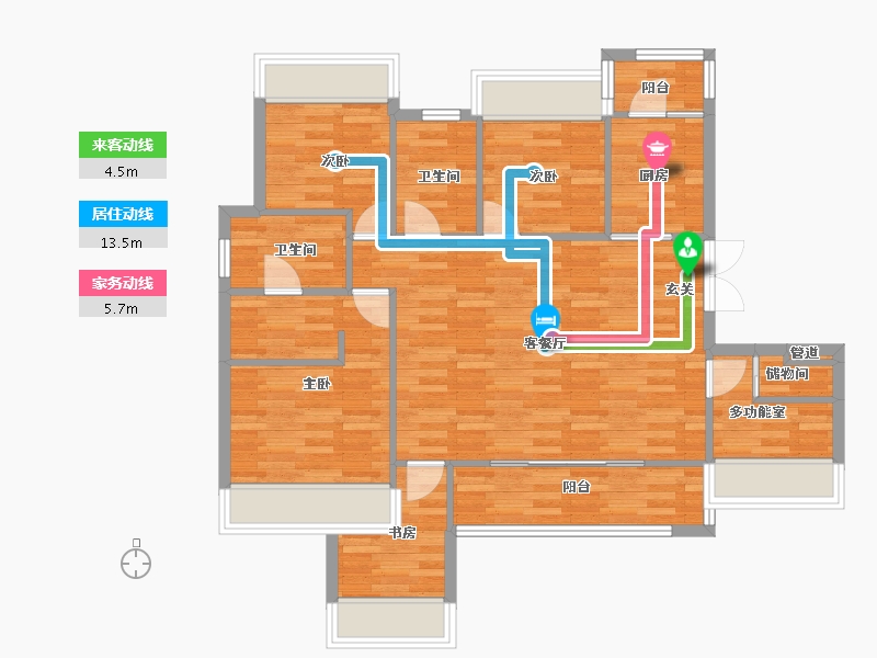 四川省-成都市-金科博翠天宸二期洋房E1户型117m²-93.38-户型库-动静线