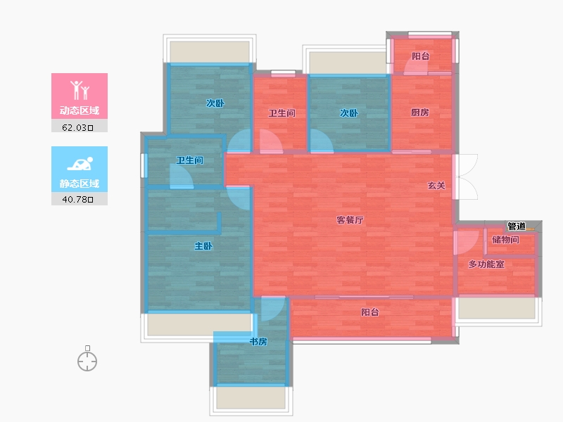 四川省-成都市-金科博翠天宸二期洋房E1户型117m²-93.38-户型库-动静分区