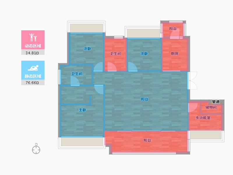 四川省-成都市-金科博翠天宸二期洋房E3户型128m²-102.00-户型库-动静分区