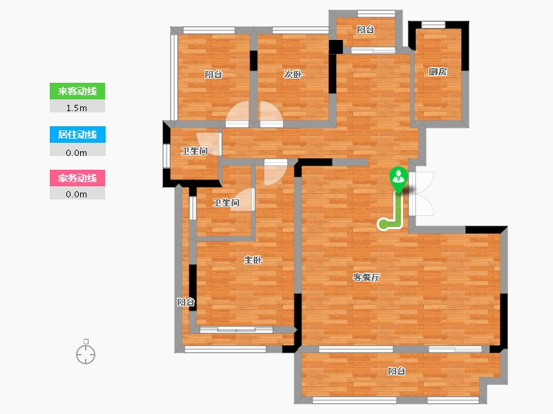 四川省-成都市-金科博翠天宸B3户型138m²-108.94-户型库-动静线