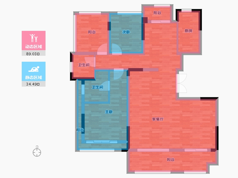 四川省-成都市-金科博翠天宸B3户型138m²-108.94-户型库-动静分区