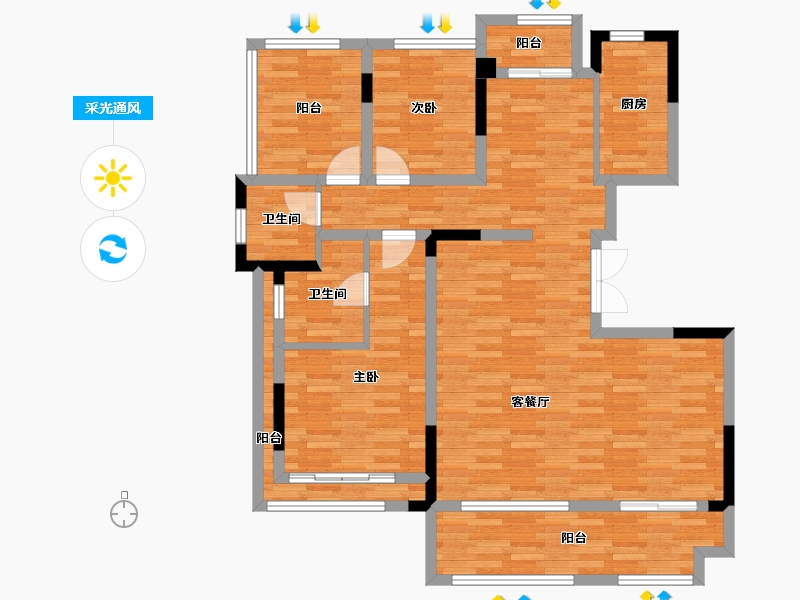 四川省-成都市-金科博翠天宸B3户型138m²-108.94-户型库-采光通风