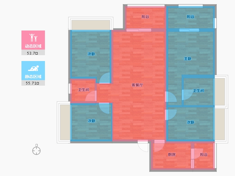 四川省-成都市-凤凰盛景1号楼,2号楼122m²-97.02-户型库-动静分区