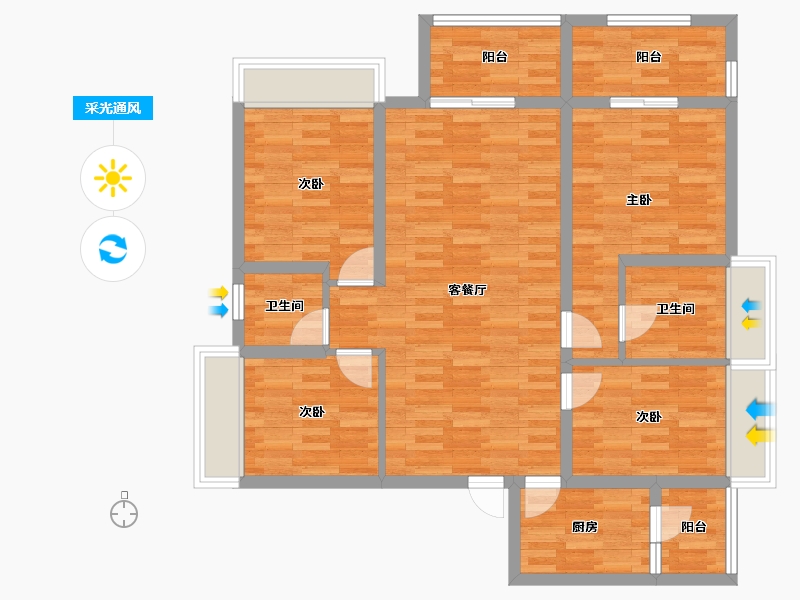 四川省-成都市-凤凰盛景1号楼,2号楼122m²-97.02-户型库-采光通风