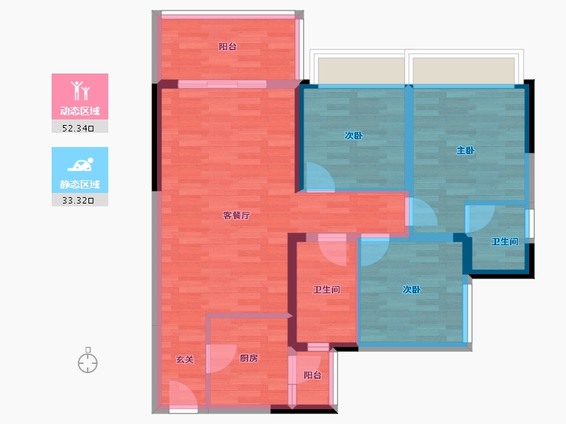 四川省-成都市-听湖九园26栋,27栋,24栋,25栋94m²-75.82-户型库-动静分区