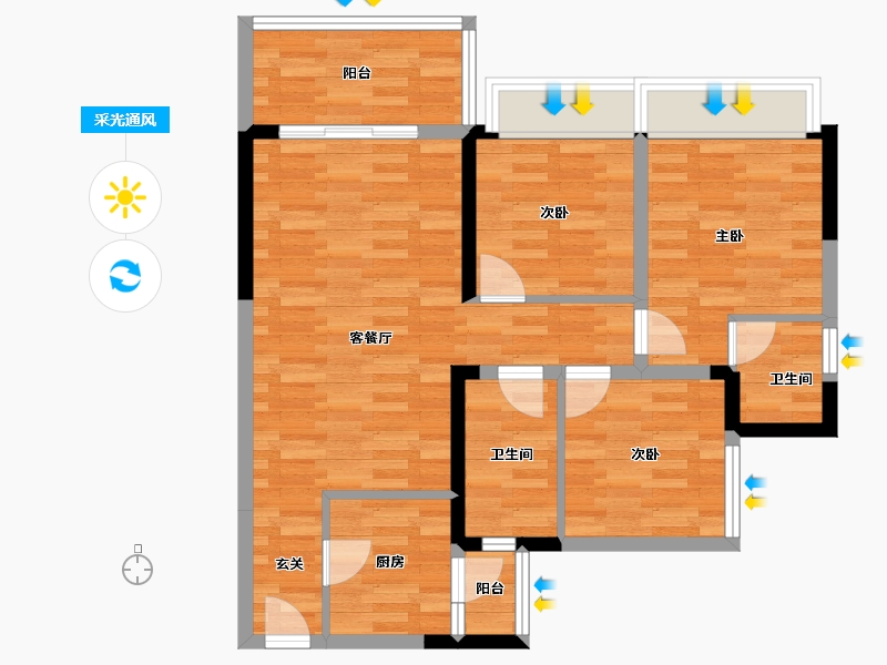 四川省-成都市-听湖九园26栋,27栋,24栋,25栋94m²-75.82-户型库-采光通风