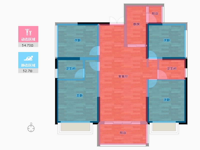 四川省-成都市-听湖九园26栋,27栋,24栋,25栋117m²-95.74-户型库-动静分区