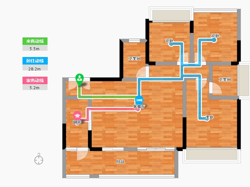 四川省-成都市-听湖九园4栋,5栋,6栋115m²-96.62-户型库-动静线