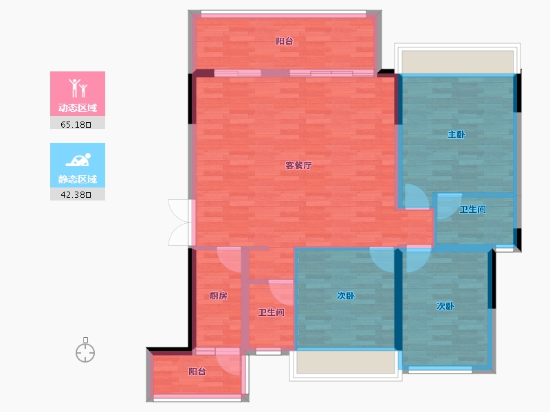 四川省-成都市-听湖九园4栋,5栋112m²-97.19-户型库-动静分区