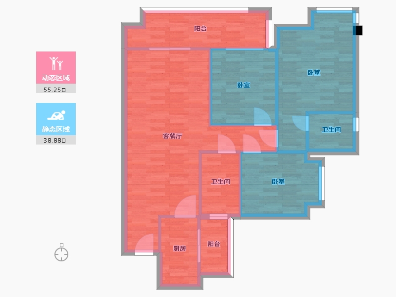 四川省-成都市-希望未来城G3户型106m²-82.70-户型库-动静分区