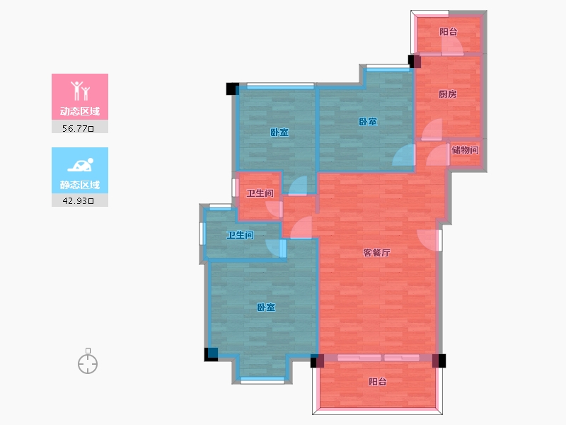 四川省-成都市-星岛星时区52,43,45号楼C户型在112m²-89.62-户型库-动静分区