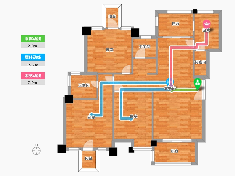 四川省-成都市-星岛星时区41号楼,38号楼B1户型120m²-96.07-户型库-动静线