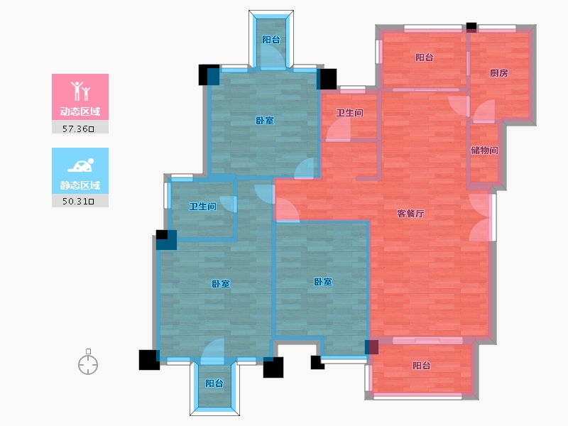 四川省-成都市-星岛星时区41号楼,38号楼B1户型120m²-96.07-户型库-动静分区