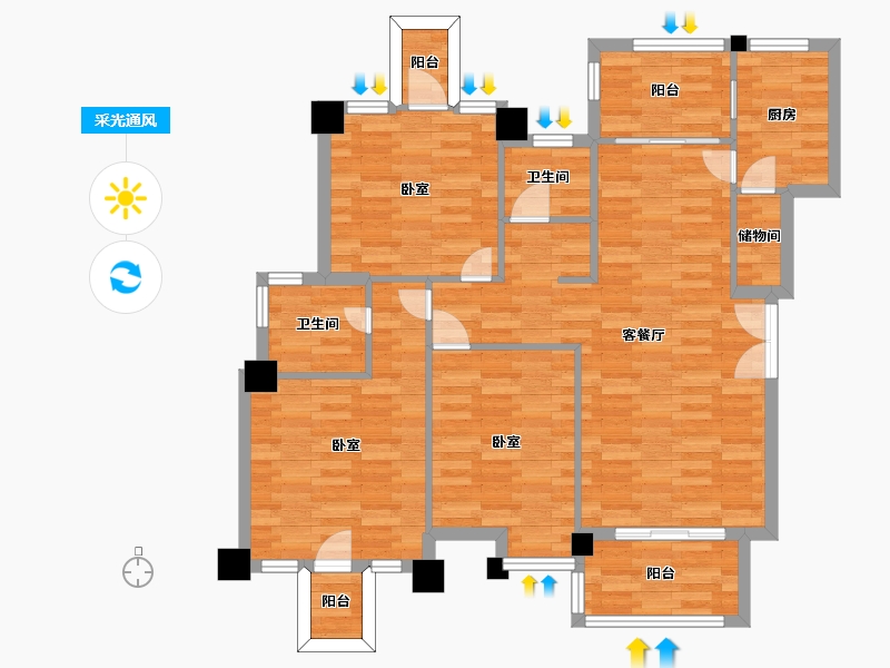 四川省-成都市-星岛星时区41号楼,38号楼B1户型120m²-96.07-户型库-采光通风