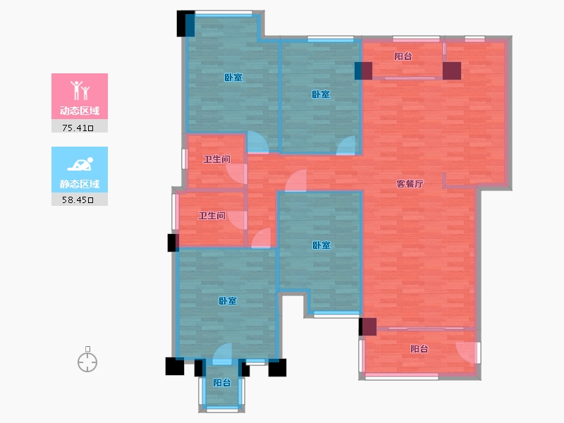 四川省-成都市-星岛星时区40号楼A1户型137m²-118.09-户型库-动静分区