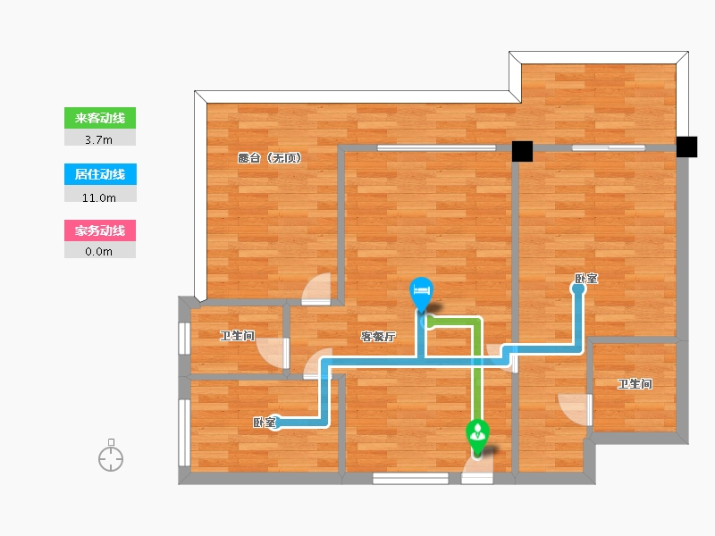 四川省-成都市-鹤鸣青云墅18号楼,19号楼F户88m²-73.17-户型库-动静线