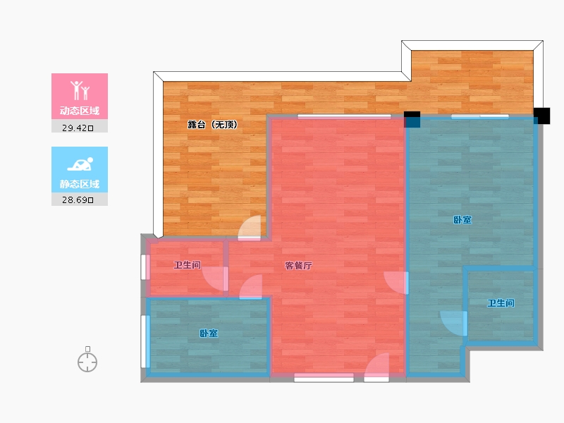 四川省-成都市-鹤鸣青云墅18号楼,19号楼F户88m²-73.17-户型库-动静分区