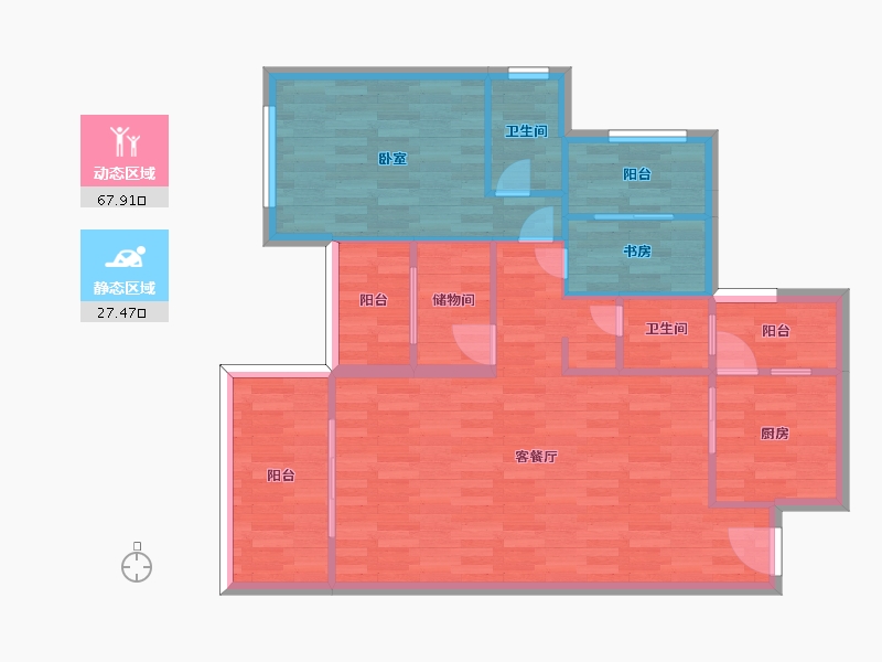 四川省-成都市-恒合时代城A3户型106m²-86.02-户型库-动静分区