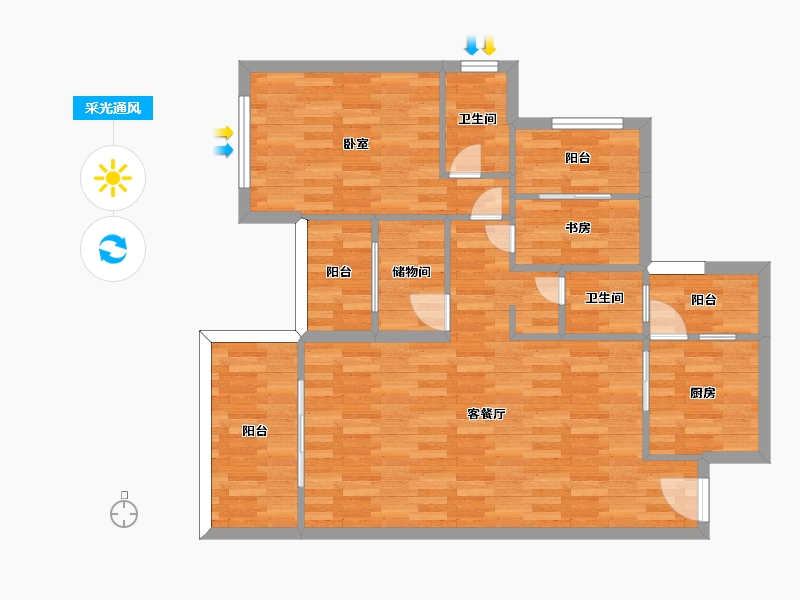 四川省-成都市-恒合时代城A3户型106m²-86.02-户型库-采光通风