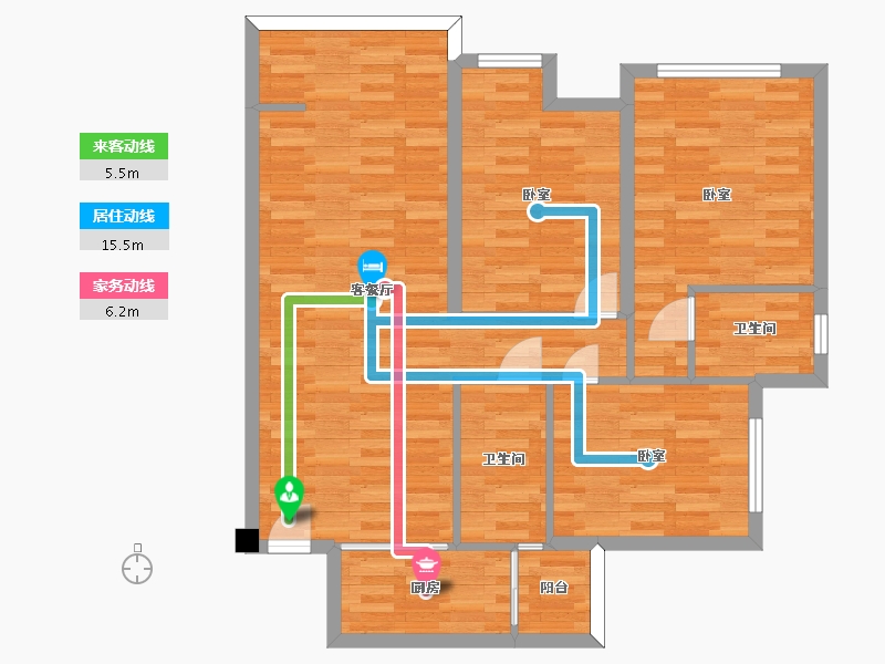 四川省-成都市-鹭洲城邦109㎡户型-86.59-户型库-动静线