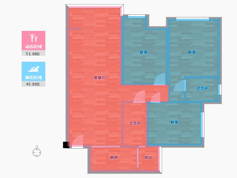 四川省-成都市-鹭洲城邦109㎡户型-86.59-户型库-动静分区