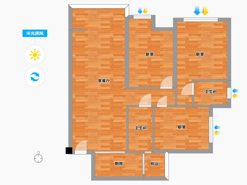 四川省-成都市-鹭洲城邦109㎡户型-86.59-户型库-采光通风