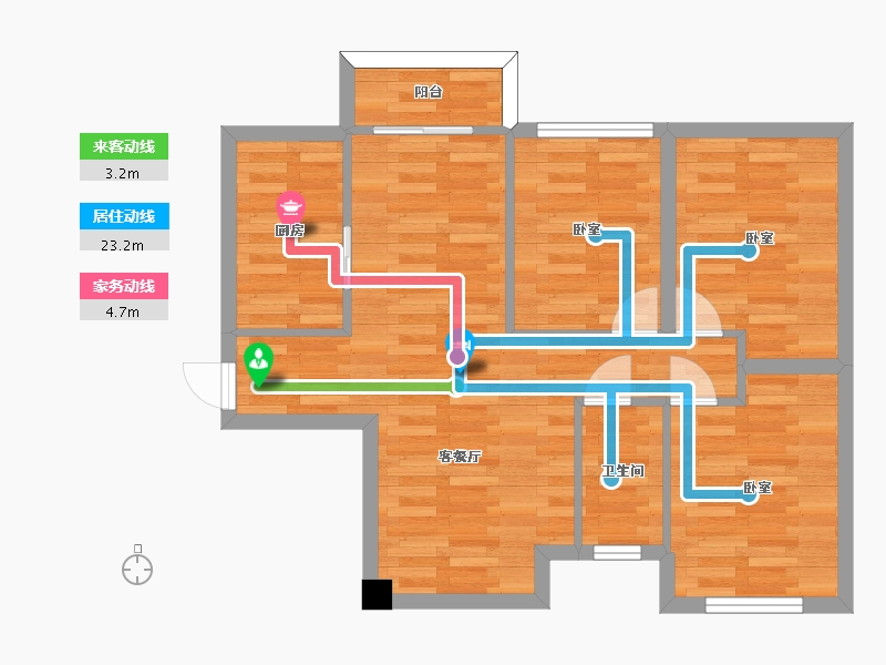 四川省-成都市-鹭洲城邦A6户型81m²-65.00-户型库-动静线