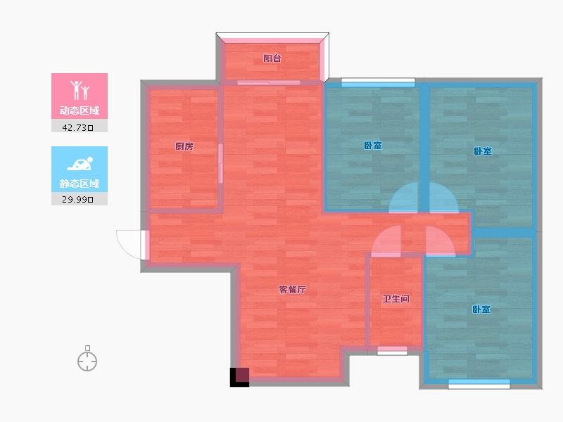 四川省-成都市-鹭洲城邦A6户型81m²-65.00-户型库-动静分区